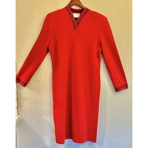 Vintage Caroll 1980's 1990’s‎ Red Sweater Midi Wool Blend Dress Long Sleeve